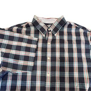 Izod Button Down Shirt 100% Cotton Long‎ Sleeve Blue/Green Check Plaid Mens 2XLT